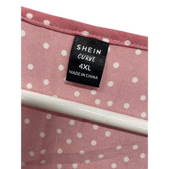 Shein Curve Pink Polka Dot V-Neck Blouse 4XL Lightweight & Flowy Womens Top - Picture 3 of 4